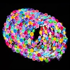 Bulk 100 LED Flower Crowns, Women’s Glow Headbands, Adjustable, Party Supplies