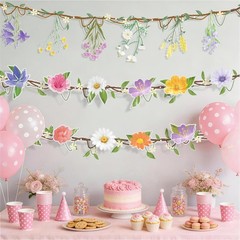 2pcs Flower Garland Banner, 16.4ft Reusable Plastic Wildflower 2pcs, Colorful