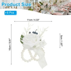 6 Pcs Homecoming Wedding Wrist Corsage Prom Party Artificial Flower White