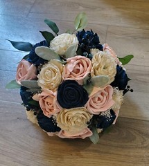 Pink Navy Blue Bridal Bouquet Blush Dusty Rose Blush Artificial Wedding Flowers
