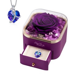 WILDLOVE Preserved Real Purple Rose with Heart Necklace, Small,