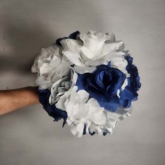 Navy Blue Silver White Rose Bridal Wedding Bouquet Accessories
