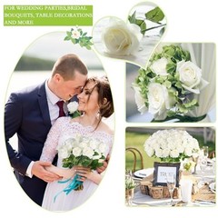 50 White Artificial Roses in Bulk, Fake Velvet Silk Roses Realistic Rose for Wed