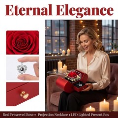 moshen Preserved Red Rose Flower Gift Box with LED Lights, Romantic