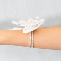 CORSAGE BRACELET Cuff Silver Pearl Diamante flowers wedding formal anniversary