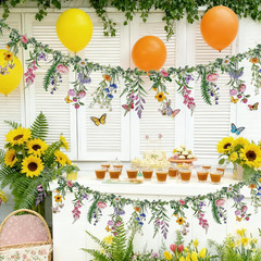 Wildflower Banner 2 Pcs Waterproof Garland 2-Sided Printed Garden Party Flower 2