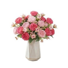 Artificial Peony Silk Flower Bouquet, Small Fake Pink Flowers Spring Mixed Pink