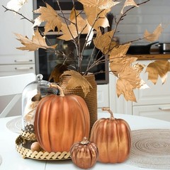 7 Pcs Assorted Sizes Artificial Metallic Bronze Pumpkins Rustic Decorative Fa…