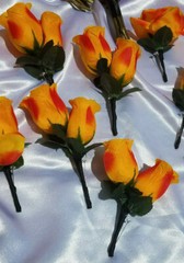21 Pc Orange, Yellow, Black Wedding Bouquet Package, Bouquet Set w/ Dried Stems