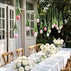 Pack 5 ft Artificial Tulips Hanging Flower Garland Decorations 12 Multi Color