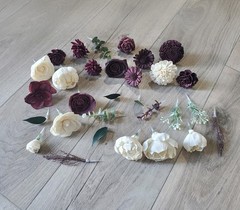 Burgundy Wedding Cake Flower Topper Dark Red Wine White Sola Wood Wildflower DIY
