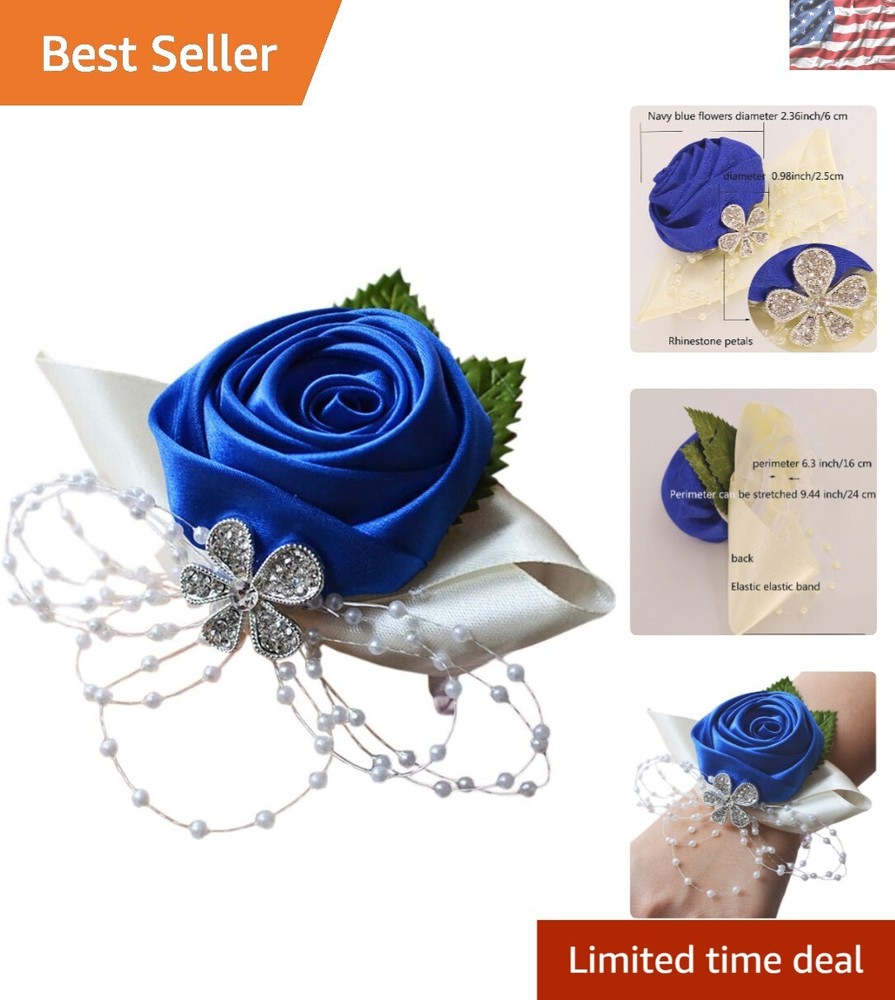 Adjustable Navy Blue Wedding Wrist Flower for Bridesmaids – Elegant & Stylish