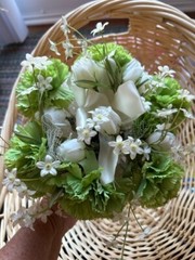 Silk Flower Bouquet With Light, Green Carnations And White Roses