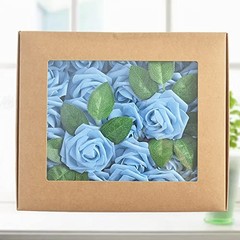 Artificial Rose, 25pcs Foam Artificial Flowers with Stem for Home Aqua Blue