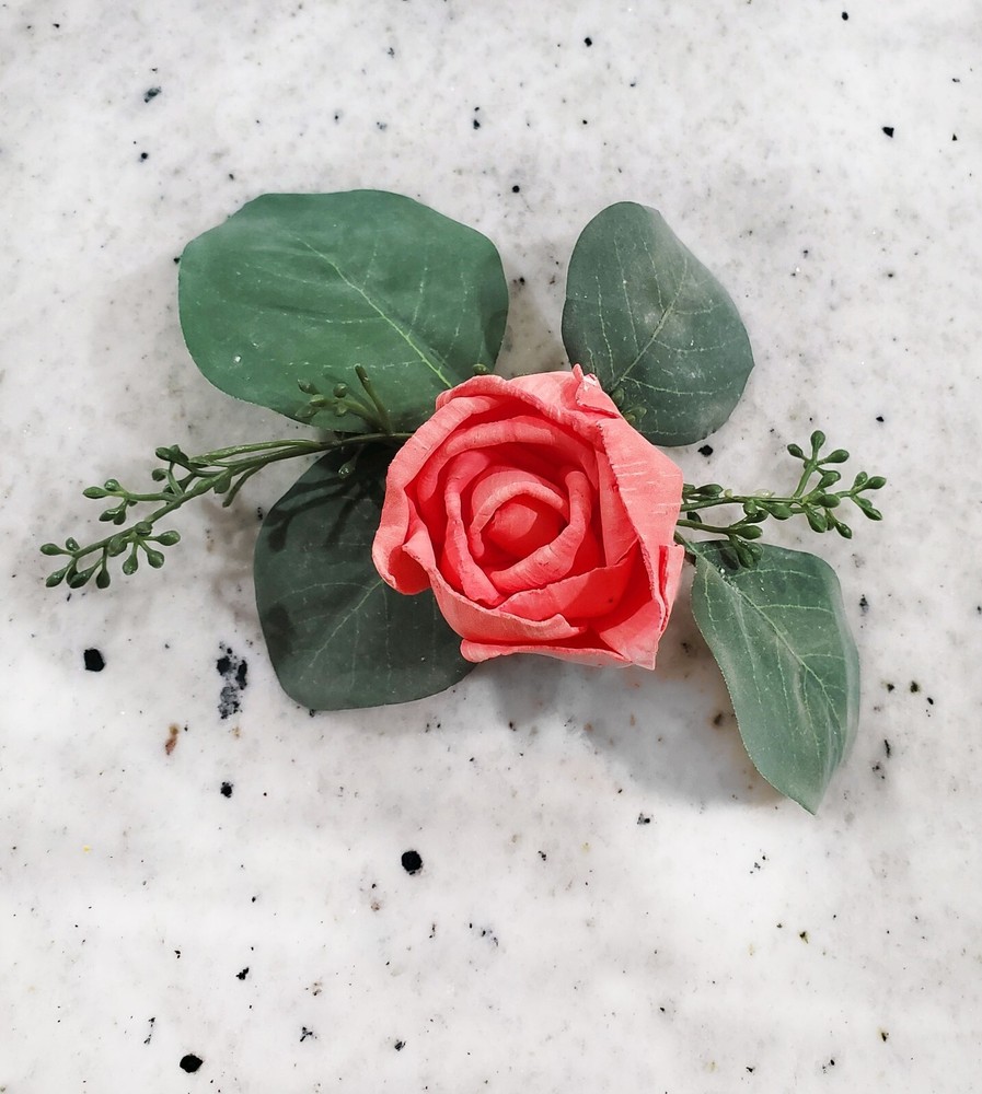 Coral Rose Wedding Cake Flower Sola Wood Eucalyptus Topper DIY Dessert Decor