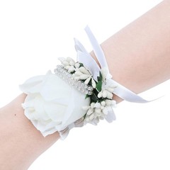 Delicate White Rose Wrist Corsage and Boutonniere Set for Brides and Grooms
