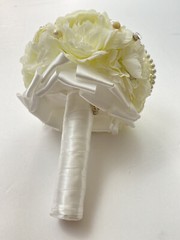 Handmade Wedding Bouquet White Light Green Pearl Artificial Flower Bling Bridal