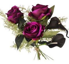 Gothic Purple Rose Bouquet Dark Cottagecore Black Calla Lily Floral Decor