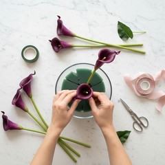 Purple Calla Lily Bundle Five Stem Faux Floral Arrangement Wedding Bouquet Cente