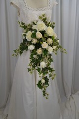 Creamy Rose and Ivy Cascade Faux Silk Wedding Bouquet