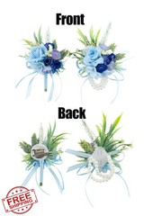 Floinla Blue Wrist Corsage and Boutonniere Set Artificial Rose