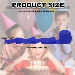 8 Rolls Crepe Paper Streamers 656ft Rainbow Streamers, Dark Blue
