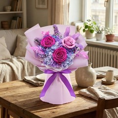 Preserved Flowers Bouquet, for Delivery,Handmade Purple Rose purple