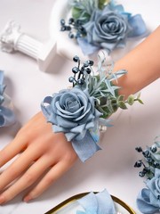 Dusty Blue Rose Corsage and Boutonniere Set for Prom Wedding Groomsmen Brides…