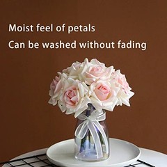 Artificial Roses Single Stem 10pcs Fake Silk Pink Edge(not Include Vase)