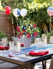 Red White and Blue Flowers: 4 Bundles Fake Flowers 4th of July Patriotic