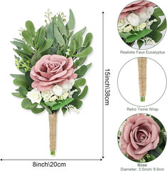 8 Inch Bridesmaid Bouquets Set of 6 – Artificial Flowers Greenery Bouquet for We