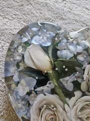 Hand Made Thick Clear Resin Wedding Bouquet White Roses Table Display Pearls…