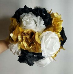 Black White Gold Rose Bridal Wedding Bouquet Accessories