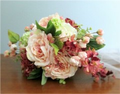 Silk Flower Cascade BRIDAL BOUQUET Pink Mauve Roses Dahlia Wisteria Eucalyptus