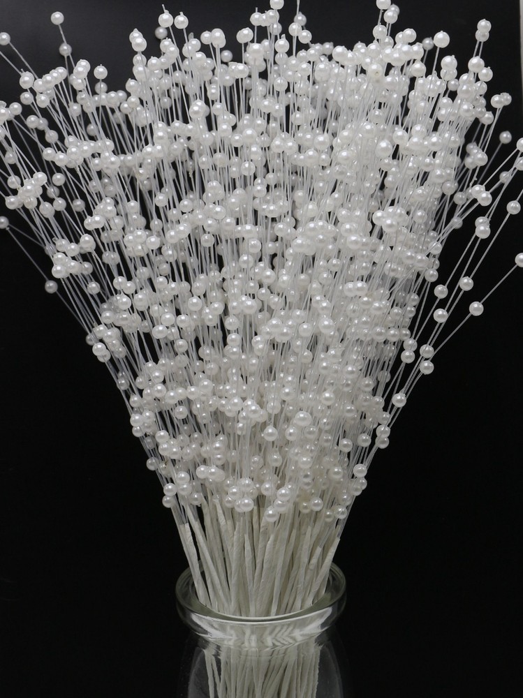 100 Bunch White Ivory Pearl Flower Stem Beads Garland Sprays Bridal Bouquet Wed