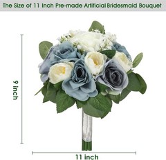 Set of 6 Dusty Blue & White Artificial Bridesmaid Bouquets 11 Inch Round Wedding