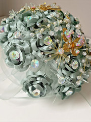 Bridal Wedding Bouquet Sea Foam Green Pearls Floral Embellished & Corsage