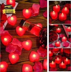 1000 Pieces Artificial Red Rose Petals with 24 Pieces Heart Romantic Flameless L