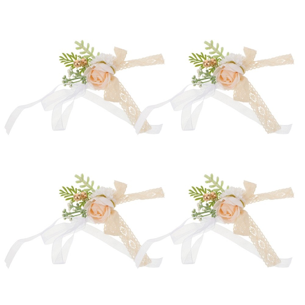 4 Pcs Wrist Corsage Wristlet Bridesmaids Hand Flowers Artificial Corsages