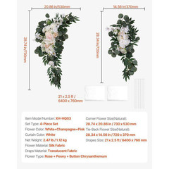Artificial Wedding Arch Flowers Kit (Pack of 4) with 21 Ft. Draping Fabric, Whit
