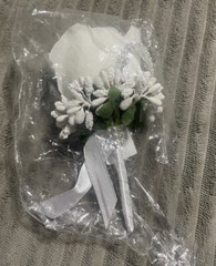 White Rose Silver Rhinestones Boutonniere Wedding Prom