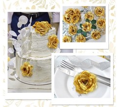 LELEE Rose Head Flowers with Stem – 108pcs Gold