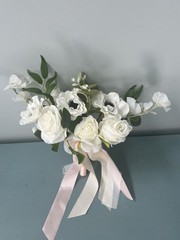 Bride Wedding Bouquet Silk Ribbon Roses Artificial White Flowers Accessories- A3