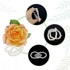10 Pieces Pearl Corsage Wristlet Bracelet Elastic Wrist Corsages Bands for Weddi