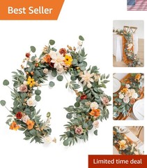 Flower Garland, 6FT Eucalyptus & Rose Terracotta & Orange 02 | Artificial Flo…