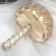 Wedding Bouquet with Golden Luxury Artificial Diamond,Set Including Bouquets, Wr
