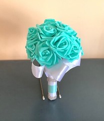 Small teal blue bridal bouquet with real touch roses