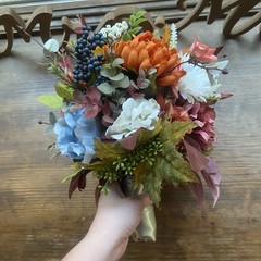 Bridal Wedding Bouquet Lovely Budget Minded Faux Bubble Pearl Blue + Fall Colors