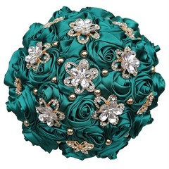8.3″ Handmade Satin Rose Bridal Bouquet Toss Round Wedding Bouquet Throw Toss…