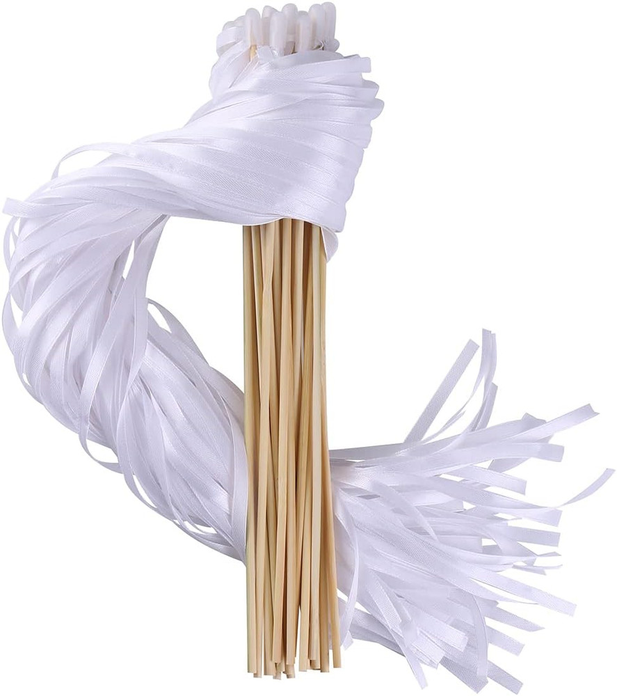 100PCS Ribbon Stick Wands Wedding Streamers with Silk Fairy Stick Wand